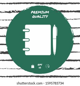 Notebook, address, phone book with pen symbol icon. Graphic elements for your design