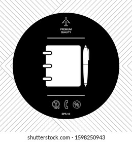 Notebook, address, phone book with pen symbol icon. Graphic elements for your design