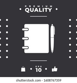 Notebook, address, phone book with pen symbol icon. Graphic elements for your design