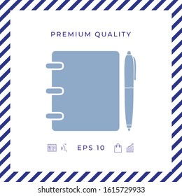Notebook, address, phone book with pen symbol icon. Graphic elements for your design