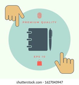 Notebook, address, phone book with pen symbol icon. Graphic elements for your design