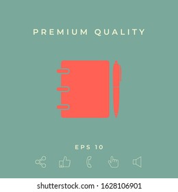 Notebook, address, phone book with pen symbol icon. Graphic elements for your design