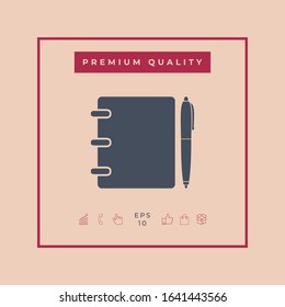 Notebook, address, phone book with pen symbol icon. Graphic elements for your design