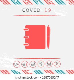 Notebook, address, phone book with pen symbol icon. Graphic elements for your design