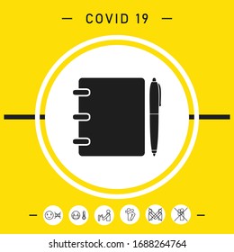 Notebook, address, phone book with pen symbol icon. Graphic elements for your design