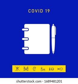 Notebook, address, phone book with pen symbol icon. Graphic elements for your design