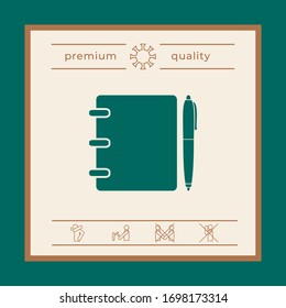 Notebook, address, phone book with pen symbol icon. Graphic elements for your design