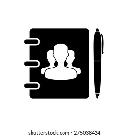 Notebook, address, phone book with pen icon.
