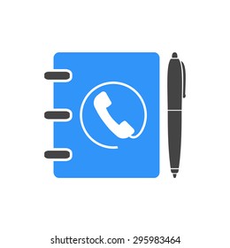 Notebook, address, phone book with pen icon.