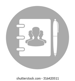 Notebook, address, phone book with pen icon.