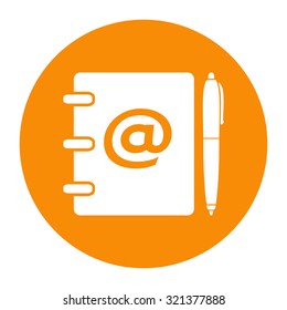Notebook, address, phone book with pen icon.