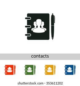 Notebook, address, phone book with pen icon.