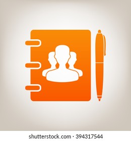 Notebook, address, phone book with pen icon.