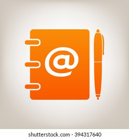 Notebook, address, phone book with pen icon.