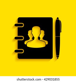 Notebook, address, phone book with pen icon.