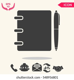 Notebook, address, phone book with pen symbol icon