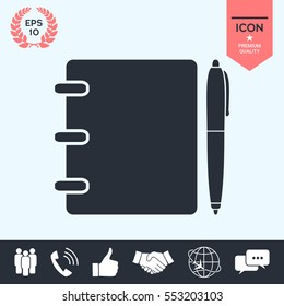Notebook, address, phone book with pen symbol icon