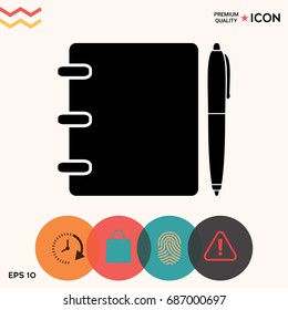 Notebook, address, phone book with pen symbol icon