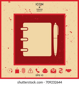 Notebook, address, phone book with pen symbol icon