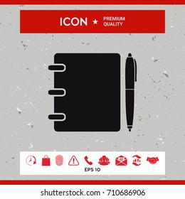 Notebook, address, phone book with pen symbol icon