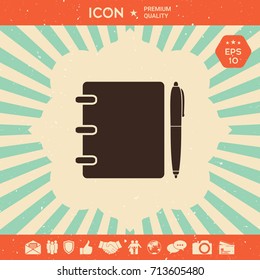 Notebook, address, phone book with pen symbol icon