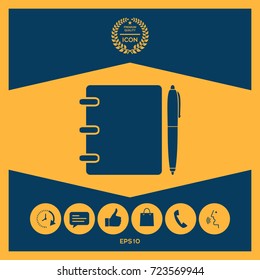 Notebook, address, phone book with pen symbol icon