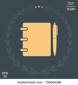 Notebook, address, phone book with pen symbol icon