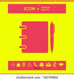 Notebook, address, phone book with pen symbol icon