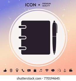 Notebook, address, phone book with pen symbol icon