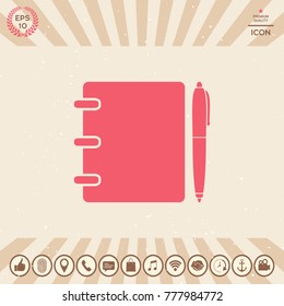 Notebook, address, phone book with pen symbol icon