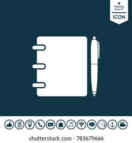 Notebook, address, phone book with pen symbol icon