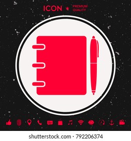 Notebook, address, phone book with pen symbol icon