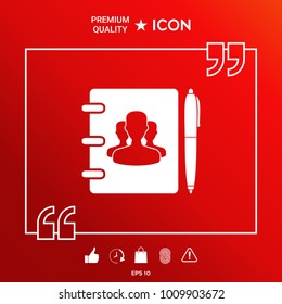 Notebook, address, phone book with symbol of group people and pen icon