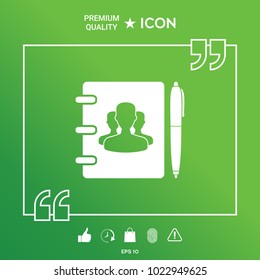 Notebook, address, phone book with symbol of group people and pen icon