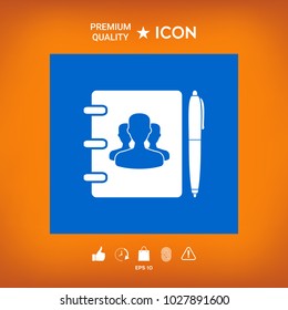 Notebook, address, phone book with symbol of group people and pen icon