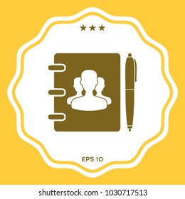 Notebook, address, phone book with symbol of group people and pen icon