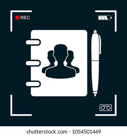 Notebook, address, phone book with symbol of group people and pen icon