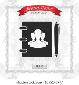 Notebook, address, phone book with symbol of group people and pen icon