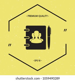 Notebook, address, phone book with symbol of group people and pen icon