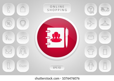 Notebook, address, phone book with symbol of group people and pen icon