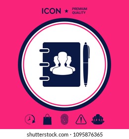 Notebook, address, phone book with symbol of group people and pen icon