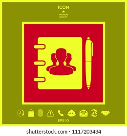 Notebook, address, phone book with symbol of group people and pen icon