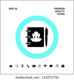 Notebook, address, phone book with symbol of group people and pen icon