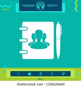 Notebook, address, phone book with symbol of group people and pen icon