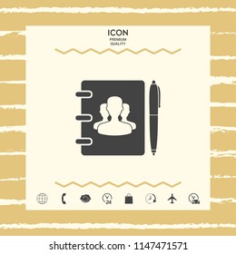 Notebook, address, phone book with symbol of group people and pen icon