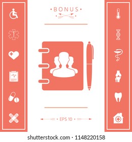 Notebook, address, phone book with symbol of group people and pen icon
