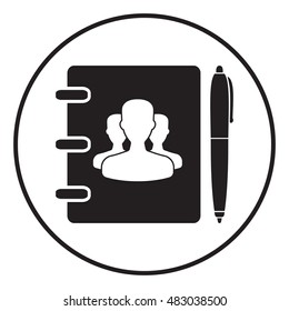 Notebook, address, phone book with symbol of group people and pen icon