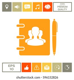 Notebook, address, phone book with symbol of group people and pen icon