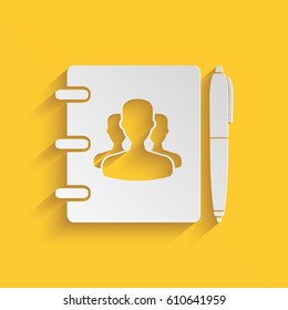 Notebook, address, phone book with symbol of group people and pen icon
