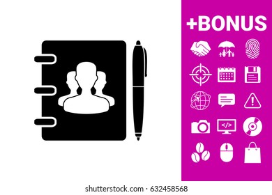 Notebook, address, phone book with symbol of group people and pen icon